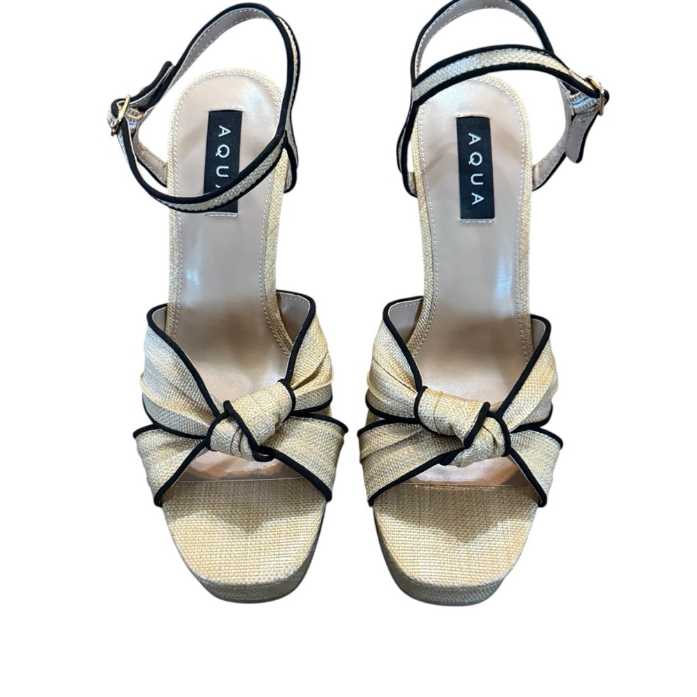 AQUA Mabel Knotted Strap Espadrille Wedge Heel Platform Sandals Size 9.5 - Picture 2 of 10